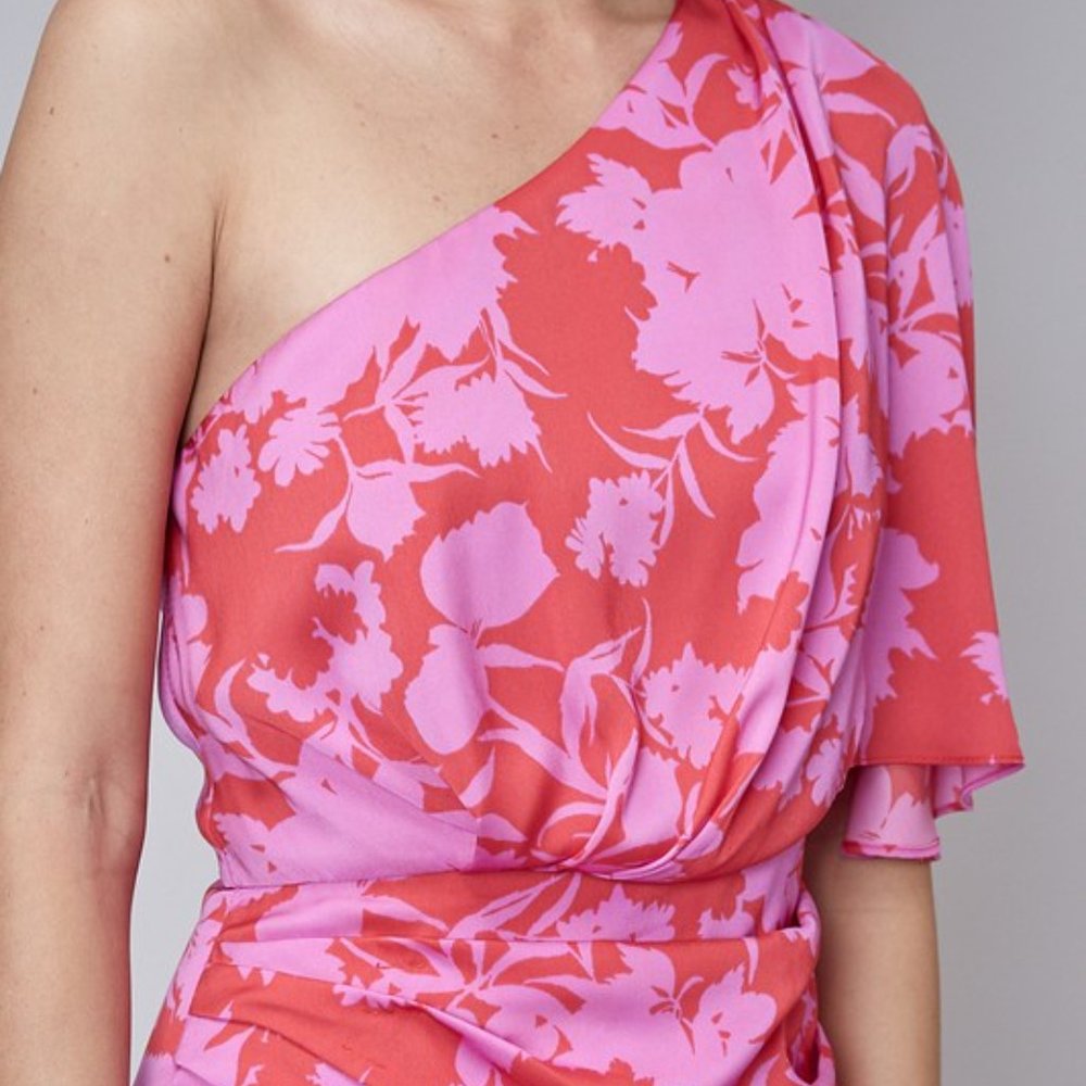 NWT One Shoulder Pink Floral Dress Wedding Guest - Picture 2 of 3